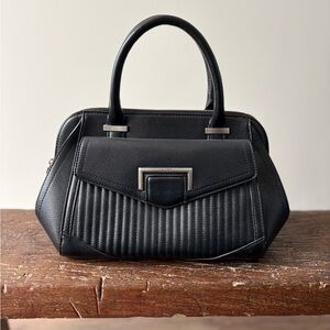 Nine West Black Quilted Satchel with Silver Hardware